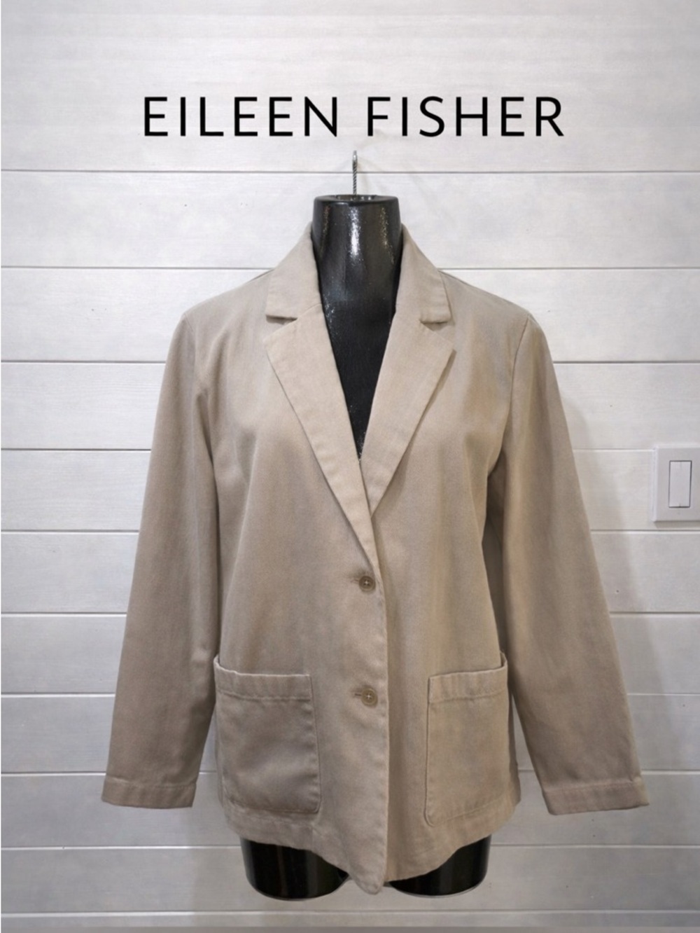EILEEN FISHER BEIGE UTILITY COTTON BLAZER